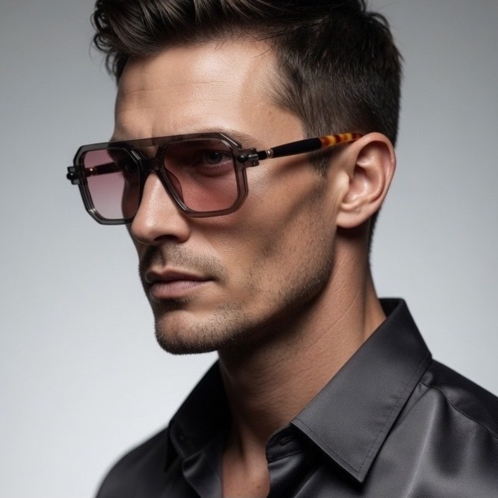 Mens Oversized Sunglasses Grey Frame Pink Lens Designer Hip Hop Male Shape Gafas